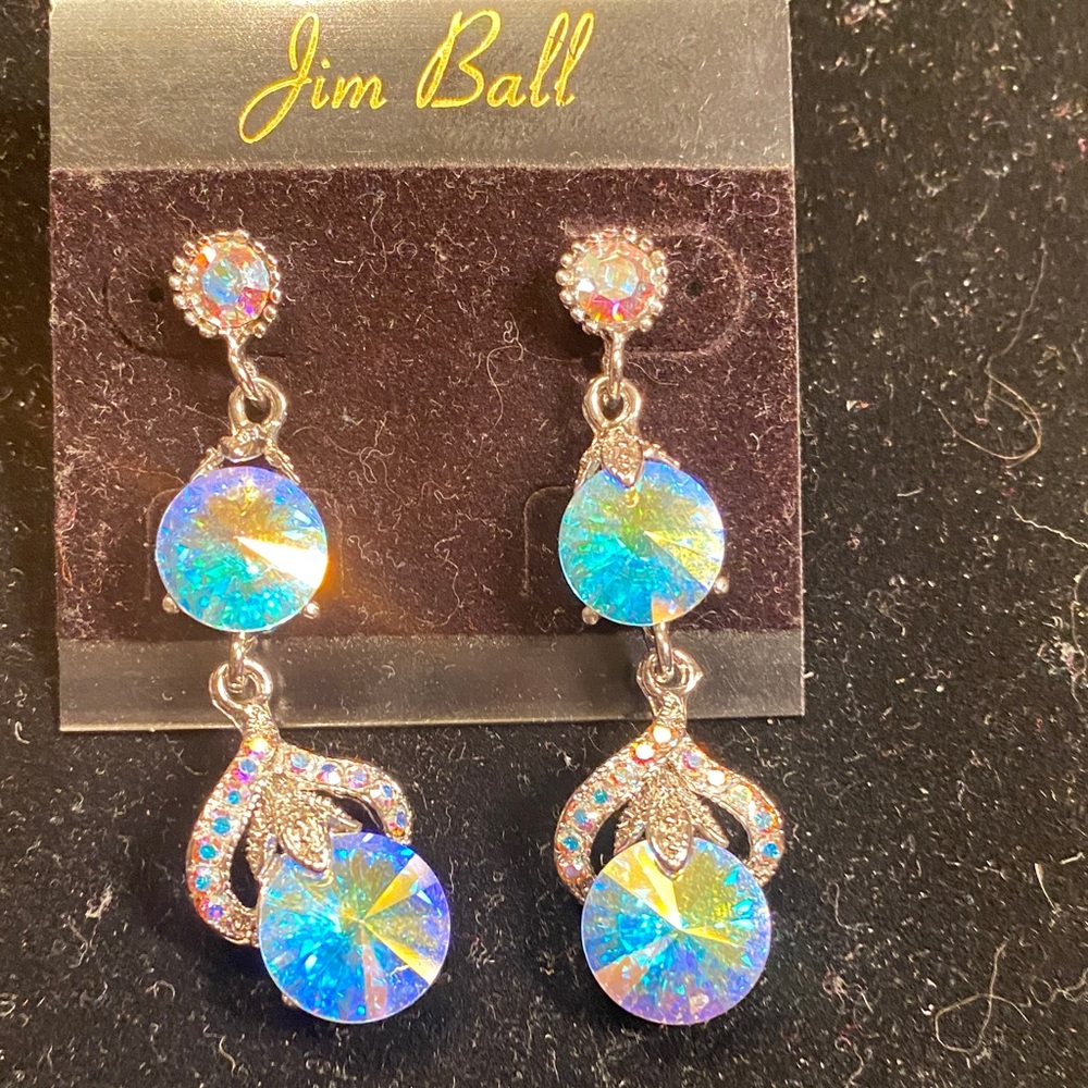 Jim Ball Iridescent Crystal Drop Earrings